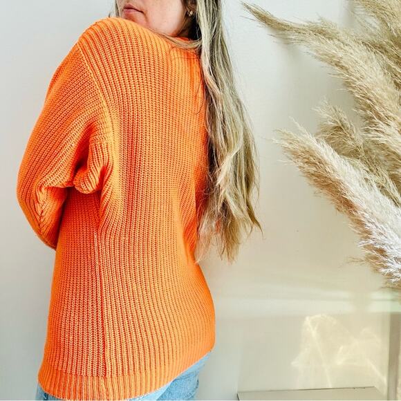 EXPRESS Neon Orange Chunky Thick Knit Tunic Pullover Crew Neck Cozy Sweater M - Picture 7 of 14